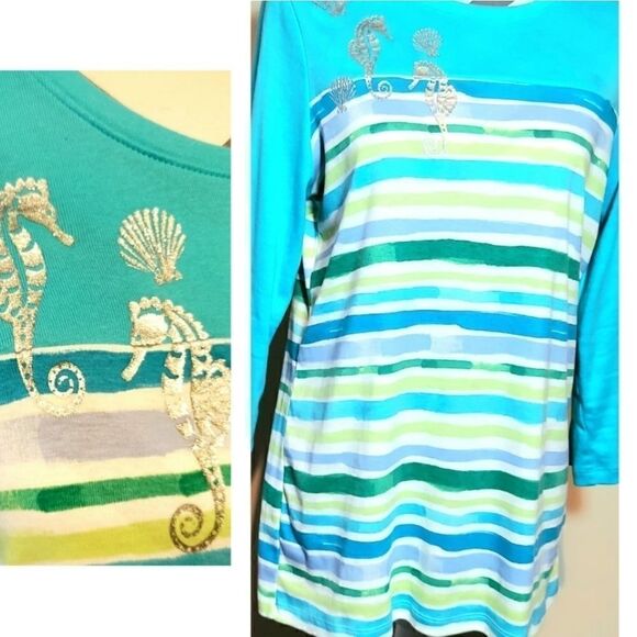 Shimmer Seahorse 3/4 sleeve shirt - Picture 1 of 6